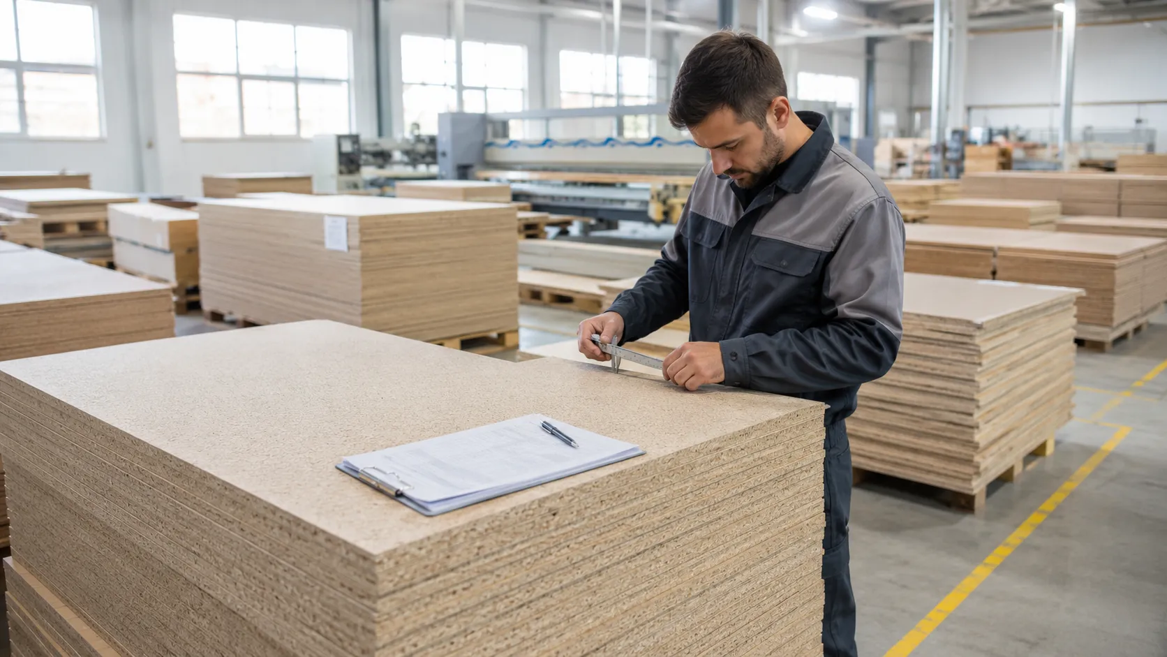 Finished particleboard quality inspection and order preparation