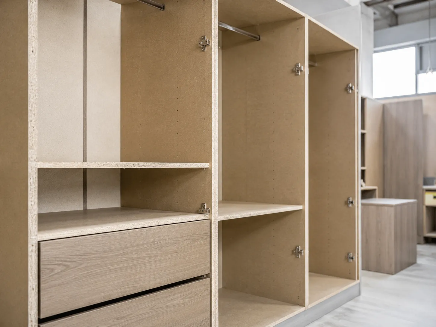 Particleboard used for furniture and cabinet carcasses