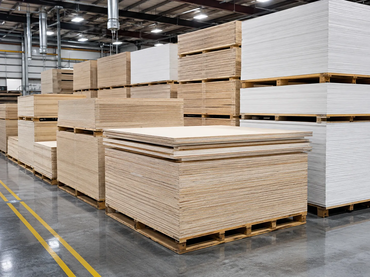 Finished plywood and wood panels prepared for bulk export supply