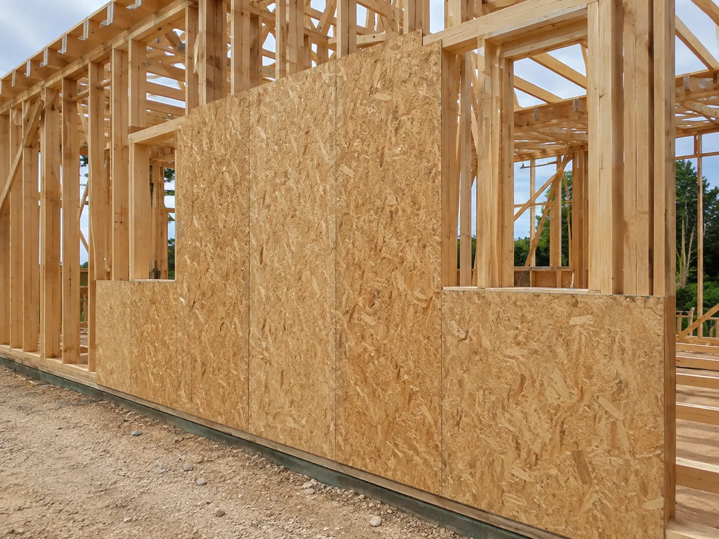 OSB wall sheathing used in timber frame construction