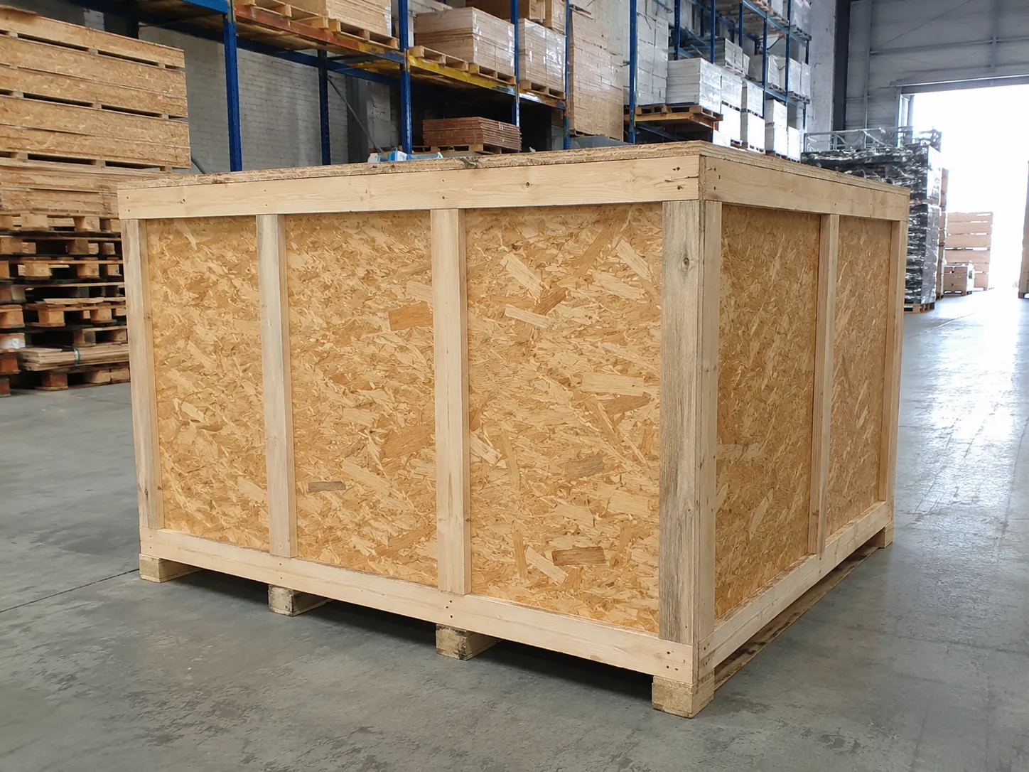 OSB panels used for packaging crates and industrial applications