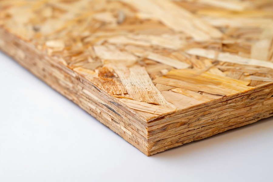 OSB oriented strand structure showing surface and cross-oriented core layers