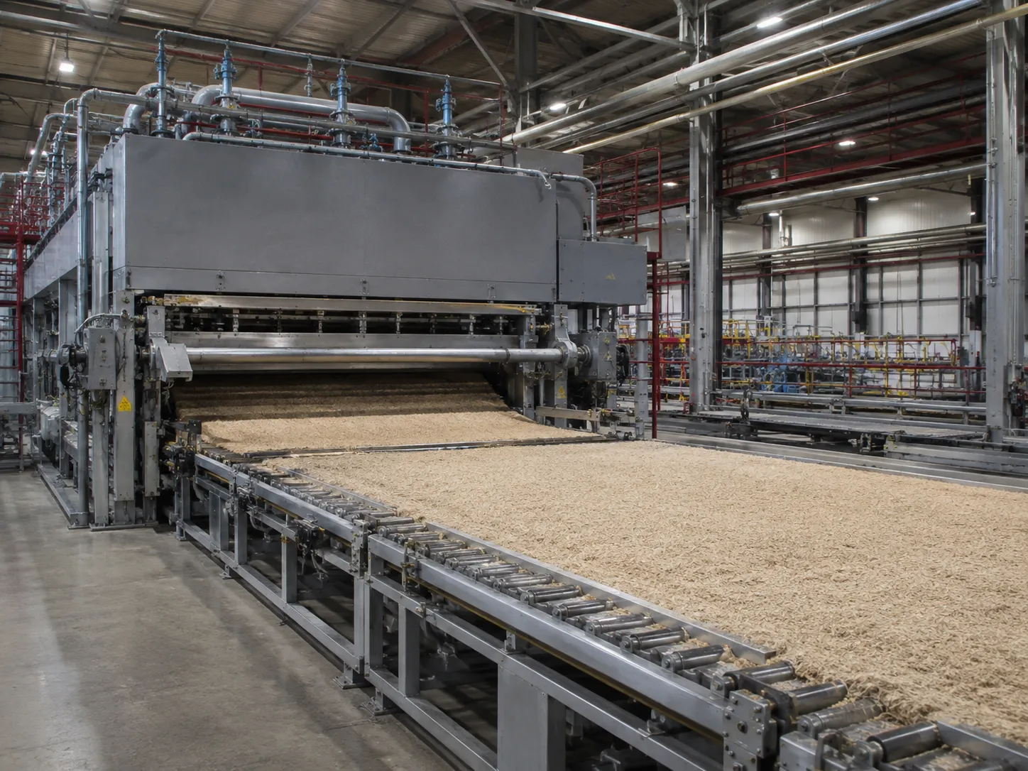 Forming line for MDF particleboard and OSB panel production