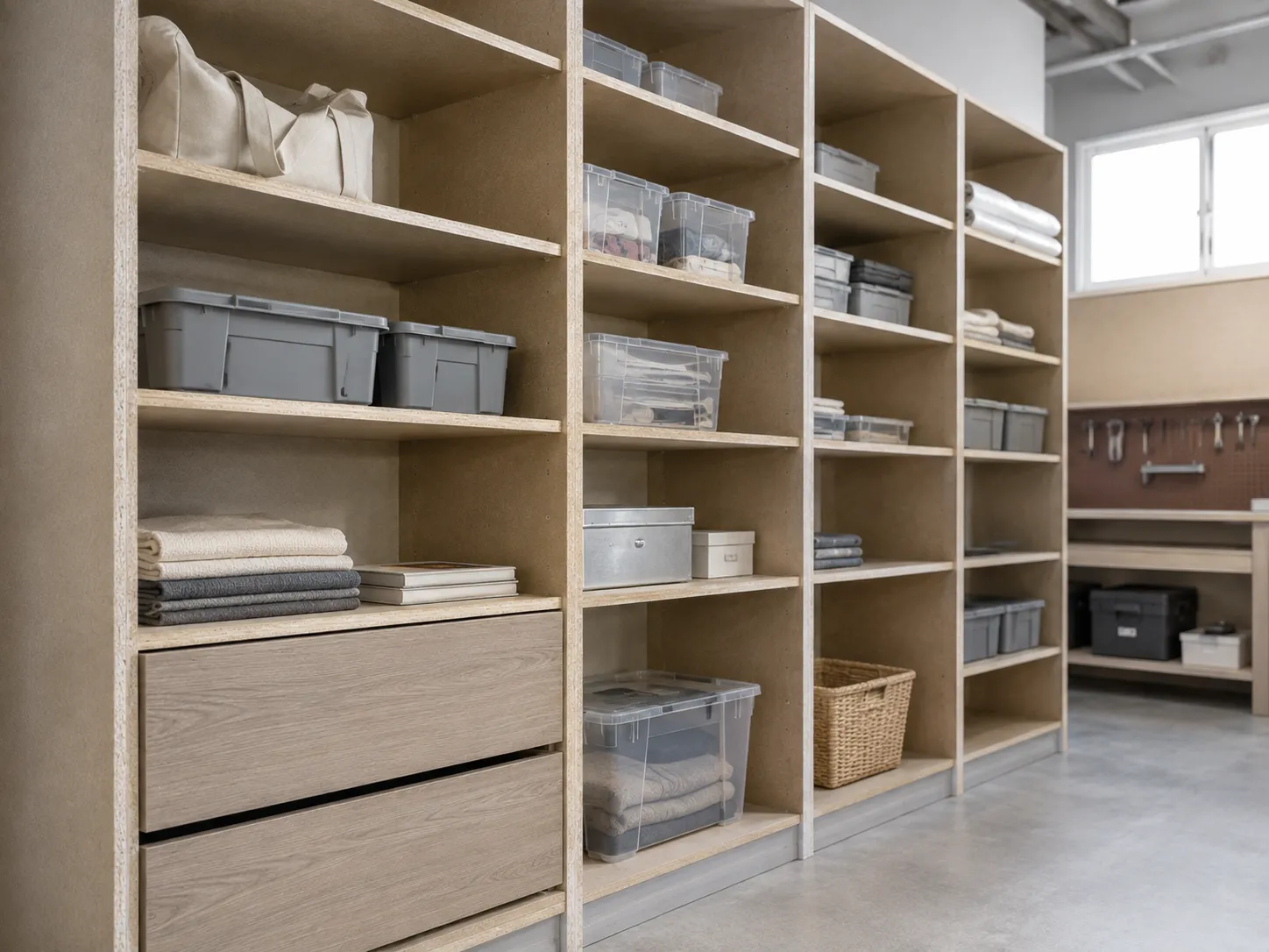 Particleboard used for shelving and storage systems