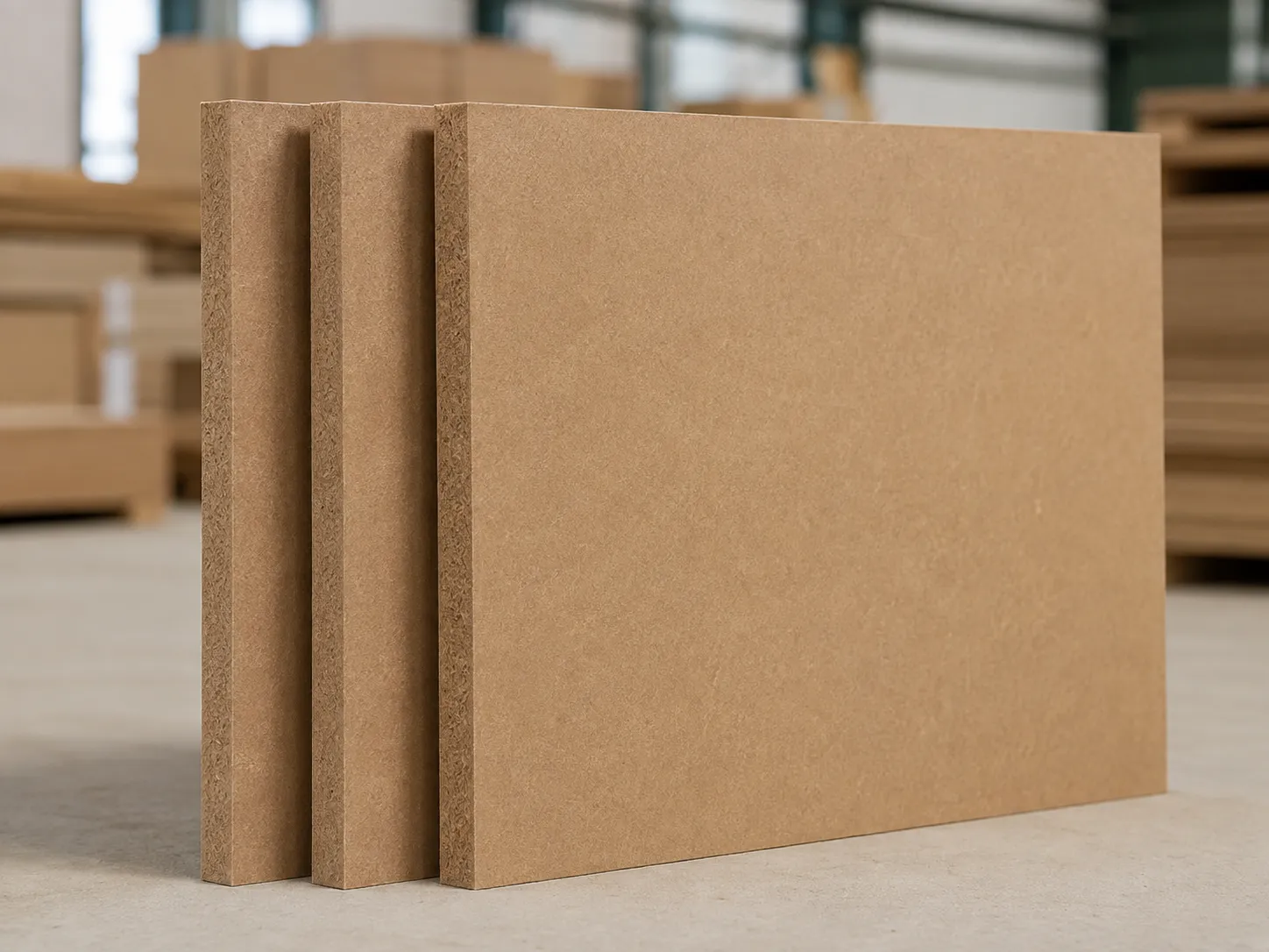Standard raw MDF board showing smooth surface and dense fiber structure