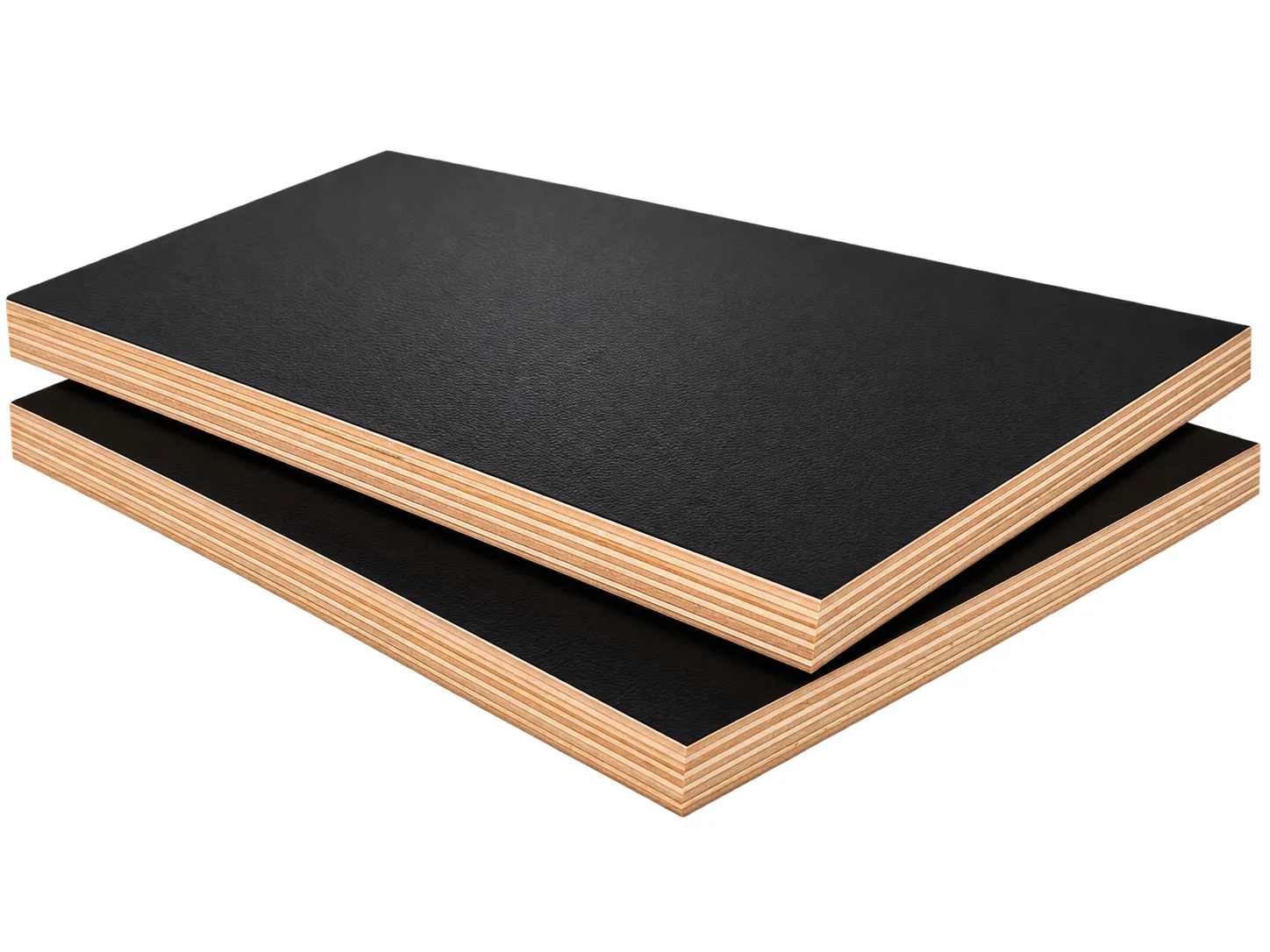 Film faced plywood showing phenolic film surface and multi-layer plywood core